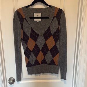 Gray and Brown Argyle Women's Sweater
